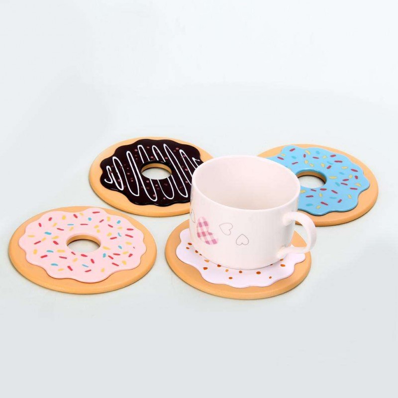 4Pcs Thermal Insulation Round Donut Coasters Drink Bottle Beverage Cup Mats