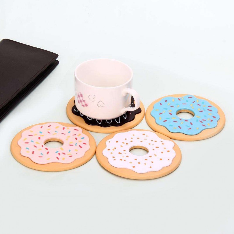 4Pcs Thermal Insulation Round Donut Coasters Drink Bottle Beverage Cup Mats