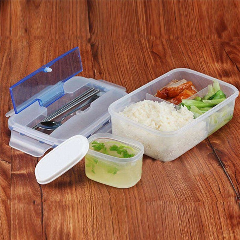 Outdoor Portable Microwave Lunch Box with Soup Bowl Chopsticks Spoon Food