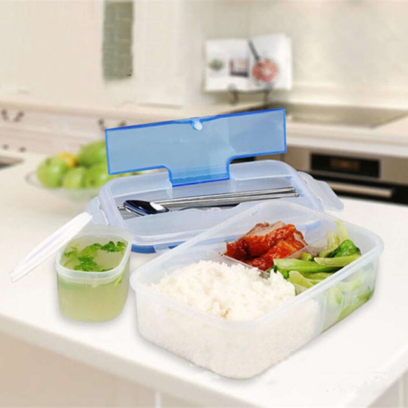 Outdoor Portable Microwave Lunch Box with Soup Bowl Chopsticks Spoon Food
