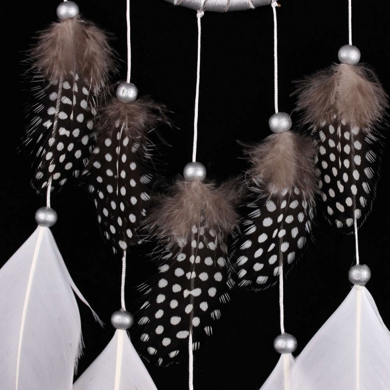 Silver Bead Dream Catcher with Feather Wall Hanging Decoration