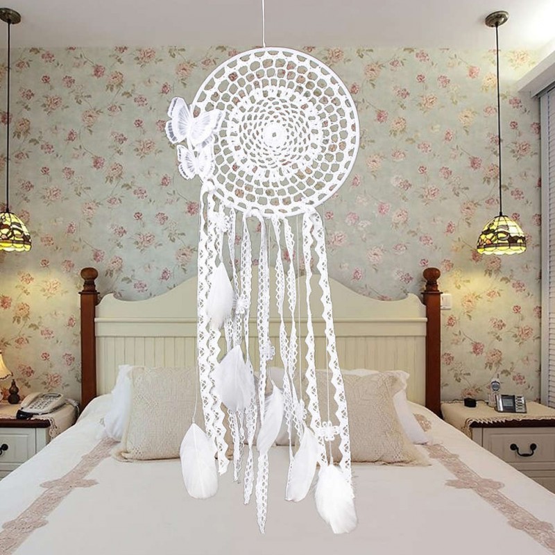 White Butterfly Dream Catcher Feather Bead Hanging Decor Ornament