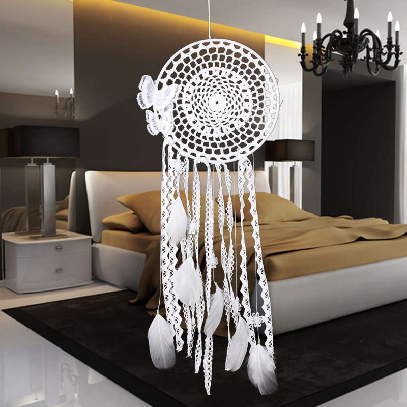 White Butterfly Dream Catcher Feather Bead Hanging Decor Ornament