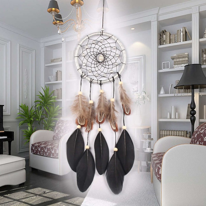 Black Feather Dream Catcher Feather Bead Hanging Decor Ornament