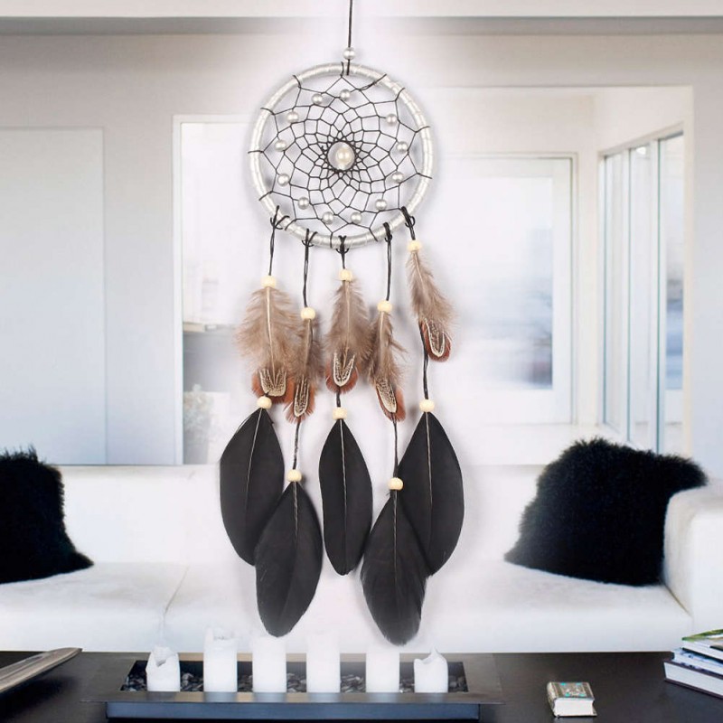 Black Feather Dream Catcher Feather Bead Hanging Decor Ornament