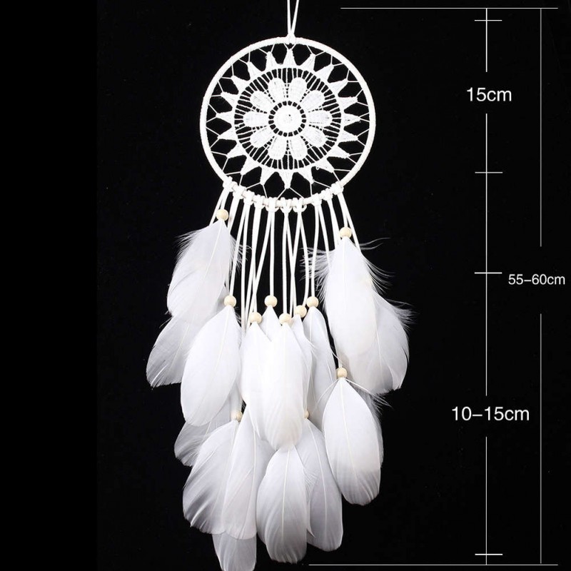 White Lace Flowers Dream Catcher Feather Bead Hanging Decor Ornament