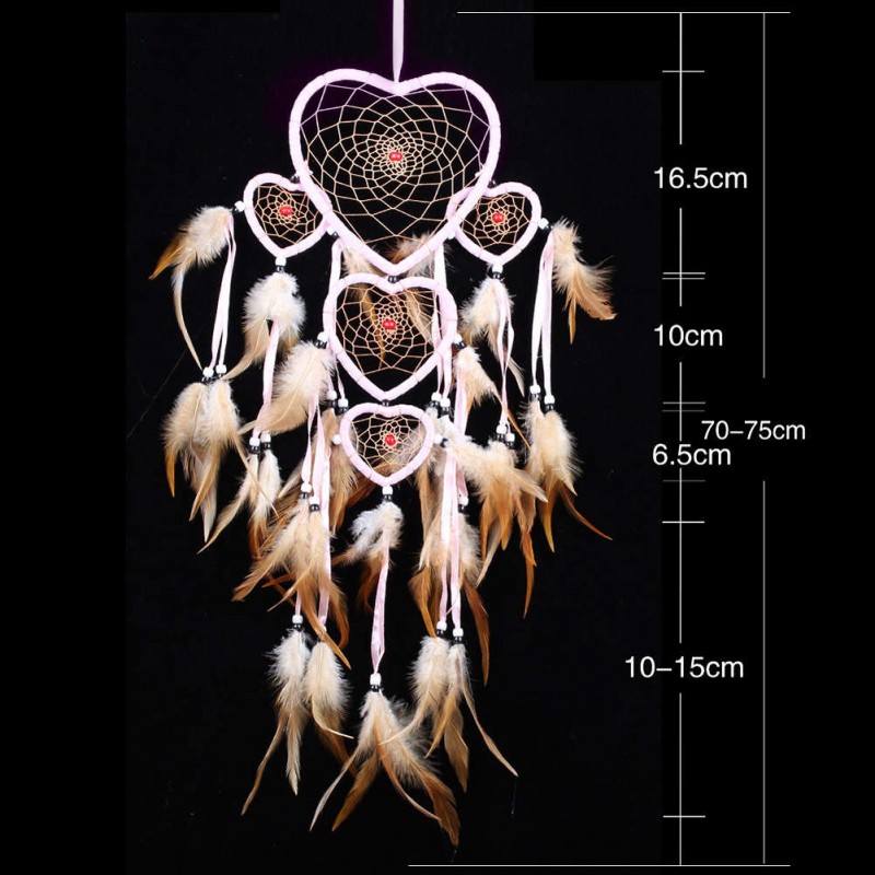 Five-rings Hearts Dream Catcher Wall Hanging Home Car Decor Craft Pink