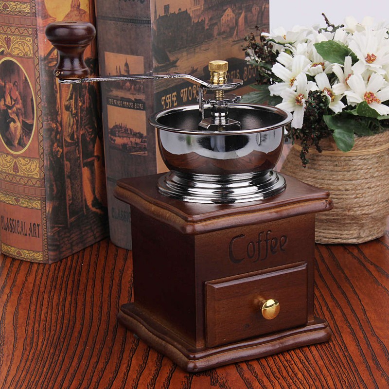 Manual Coffee Bean Grinder Retro Wood Design Mill Maker Grinders