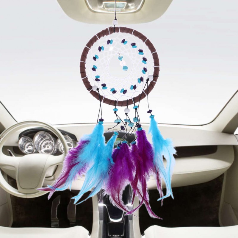 Dreamcatcher with Grean Beads Feathers Car wall Hanging Ornament Crafts