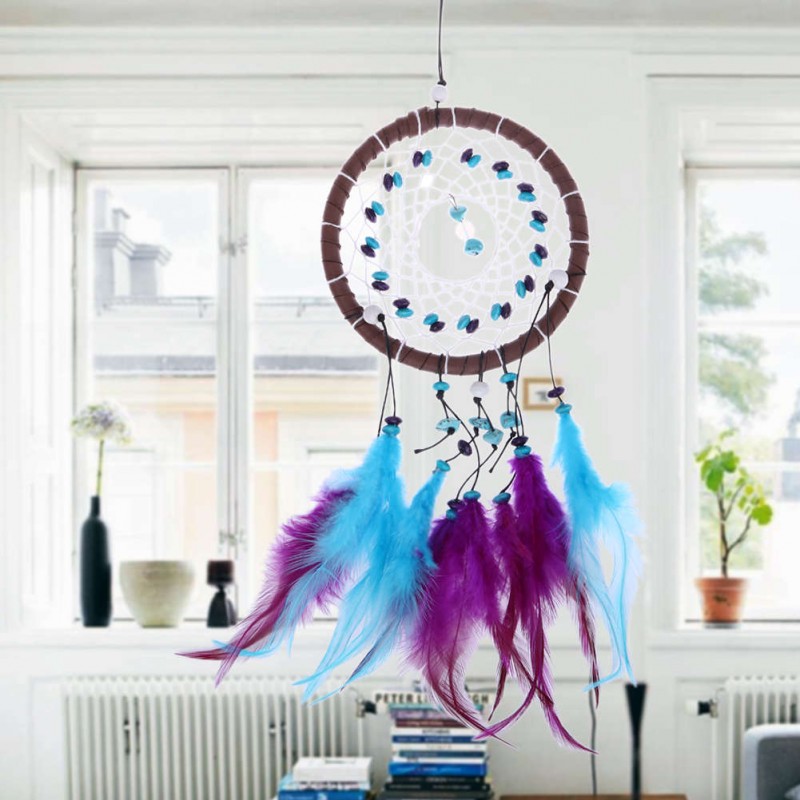 Dreamcatcher with Grean Beads Feathers Car wall Hanging Ornament Crafts