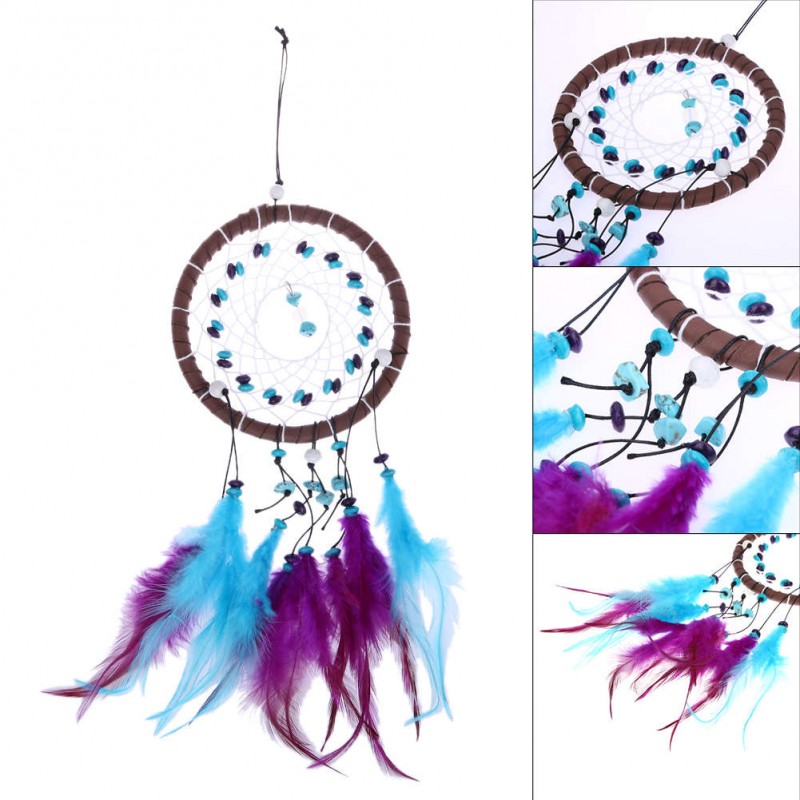 Dreamcatcher with Grean Beads Feathers Car wall Hanging Ornament Crafts