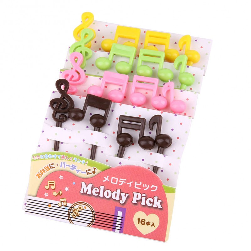 16pcs Novelty Plastic Musical Note Shape Food Fruit Fork Picks Set for Part
