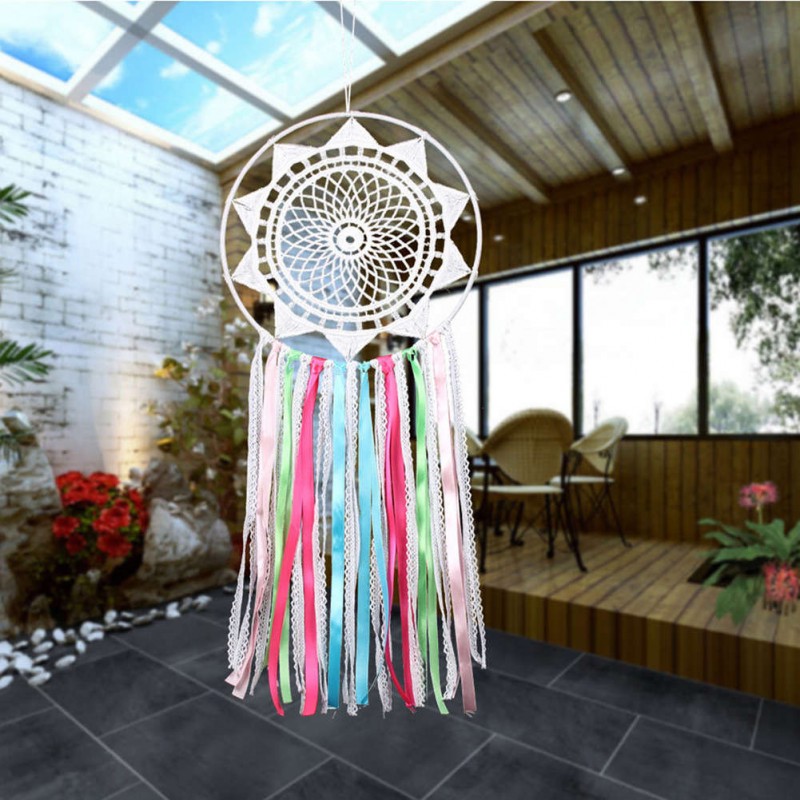 White Lace Flower Dream Catcher Wall Hanging Home Car Decor Craft