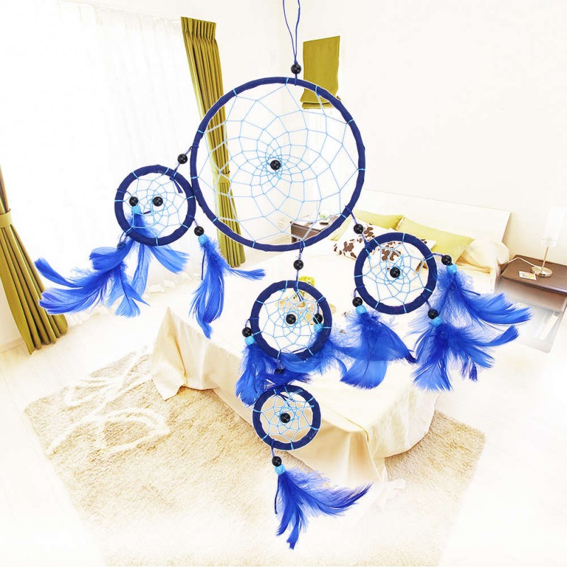 Five-rings Deep Blue Dream Catcher Wall Hanging Home Car Decor Craft