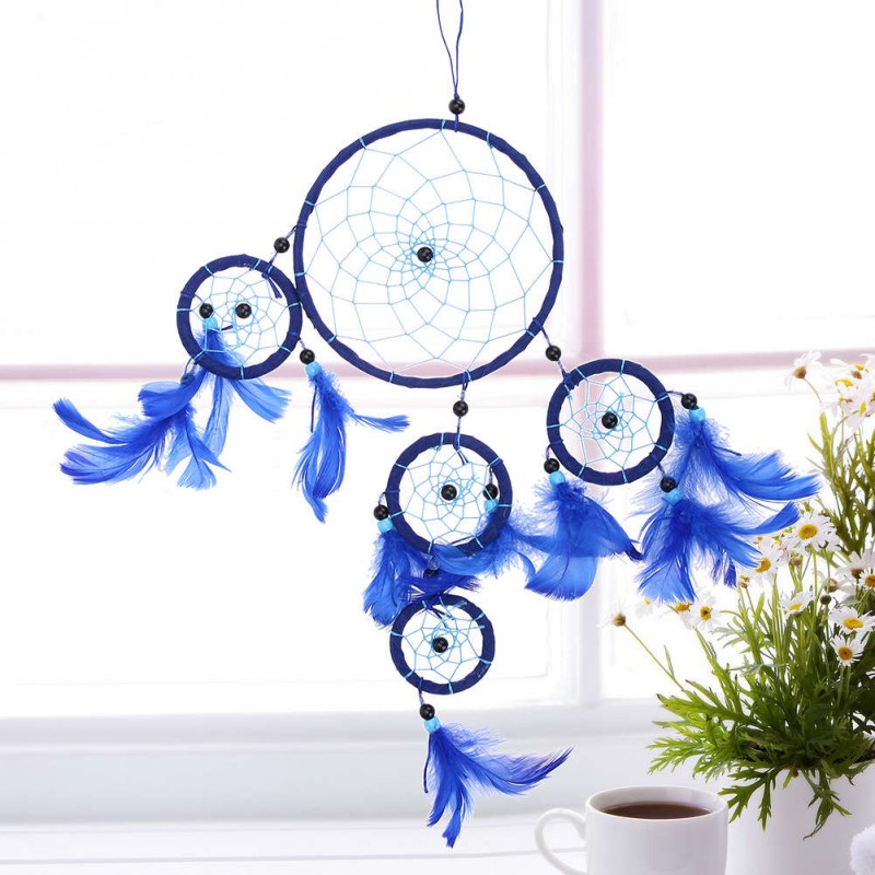 Five-rings Deep Blue Dream Catcher Wall Hanging Home Car Decor Craft