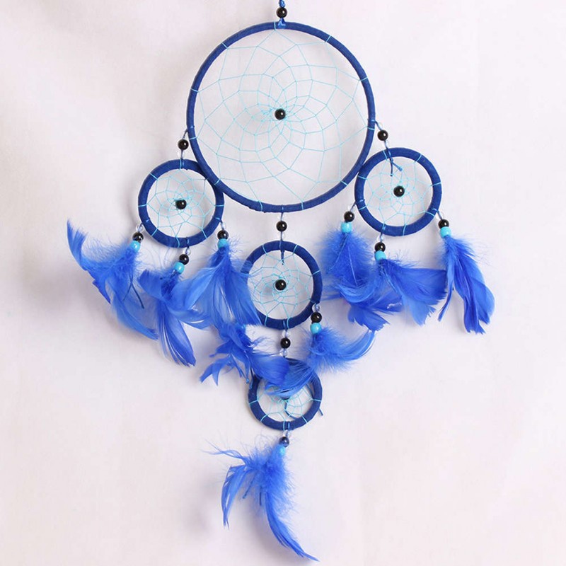 Five-rings Deep Blue Dream Catcher Wall Hanging Home Car Decor Craft