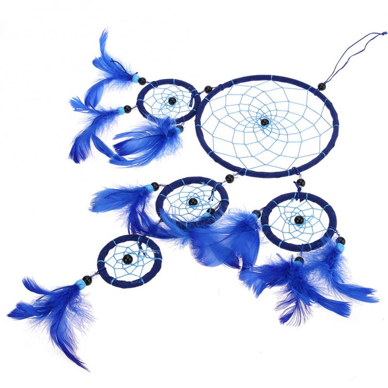 Five-rings Deep Blue Dream Catcher Wall Hanging Home Car Decor Craft