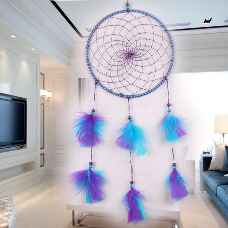 Blue+ Purple Feathers Dream Catcher Wall Hanging Home Car Decor Craft