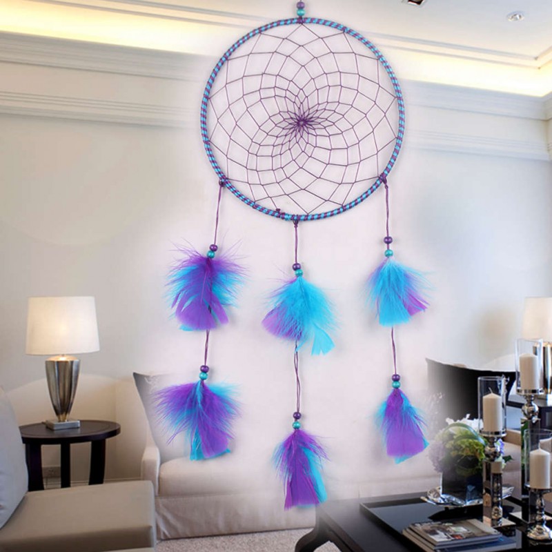 Blue+ Purple Feathers Dream Catcher Wall Hanging Home Car Decor Craft