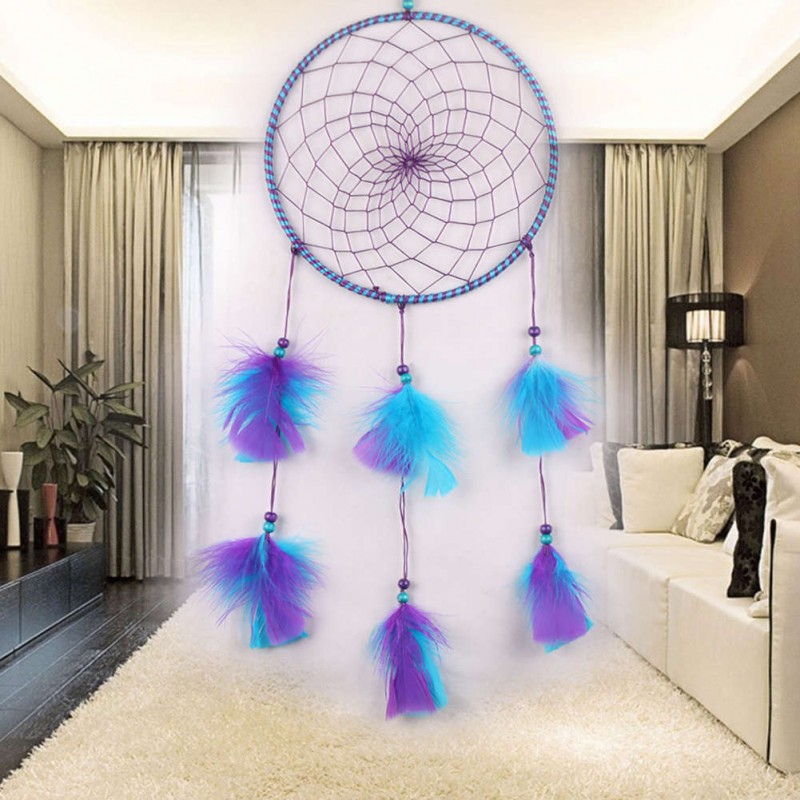 Blue+ Purple Feathers Dream Catcher Wall Hanging Home Car Decor Craft