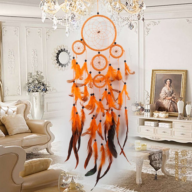 Five-rings Orange Dream Catcher Wall Hanging Home Car Decor Craft