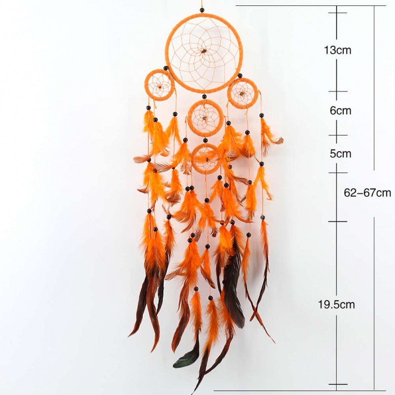 Five-rings Orange Dream Catcher Wall Hanging Home Car Decor Craft