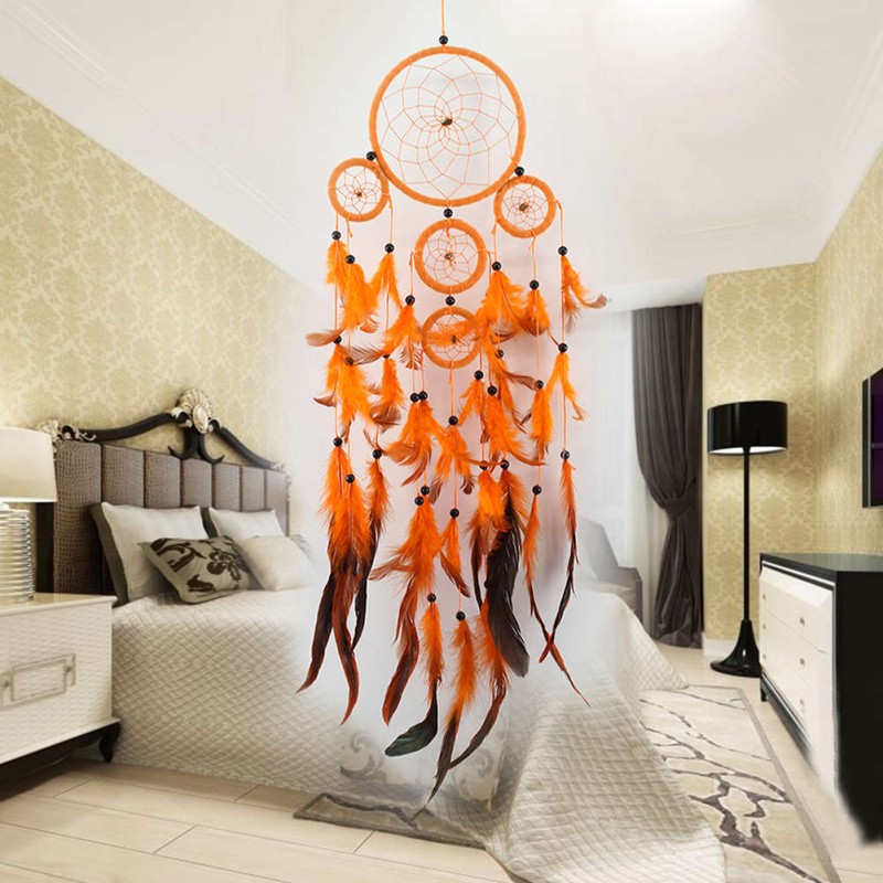 Five-rings Orange Dream Catcher Wall Hanging Home Car Decor Craft