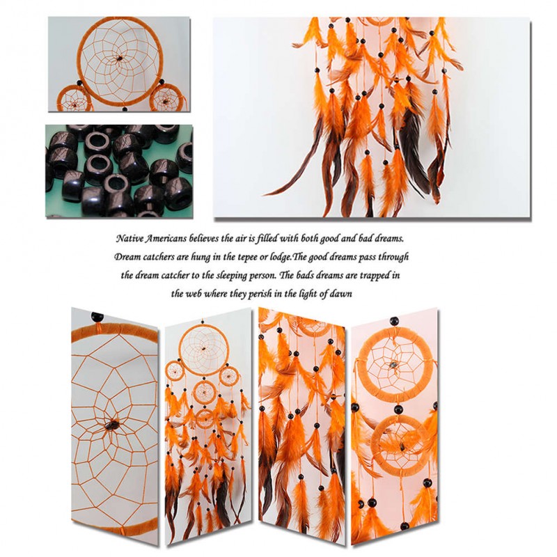 Five-rings Orange Dream Catcher Wall Hanging Home Car Decor Craft