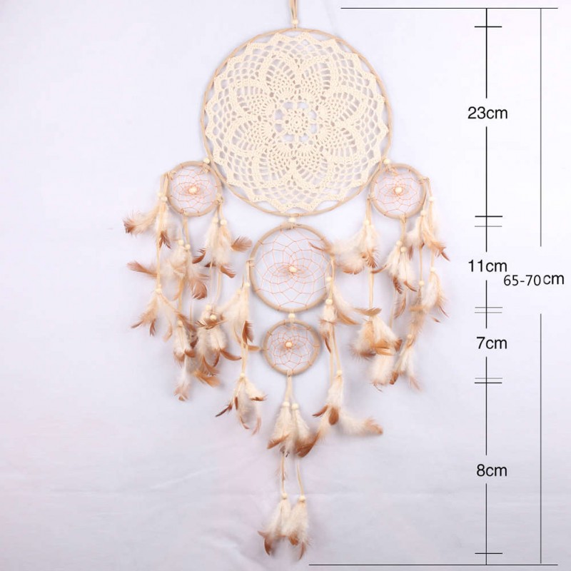 Five-rings Feather Flowers Dream Catcher Wall Hanging Home Car Decor Craft