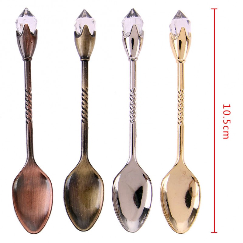 4pcs Gold Silver Bronze Copper Vintage Style Crystal Head Dessert Spoon