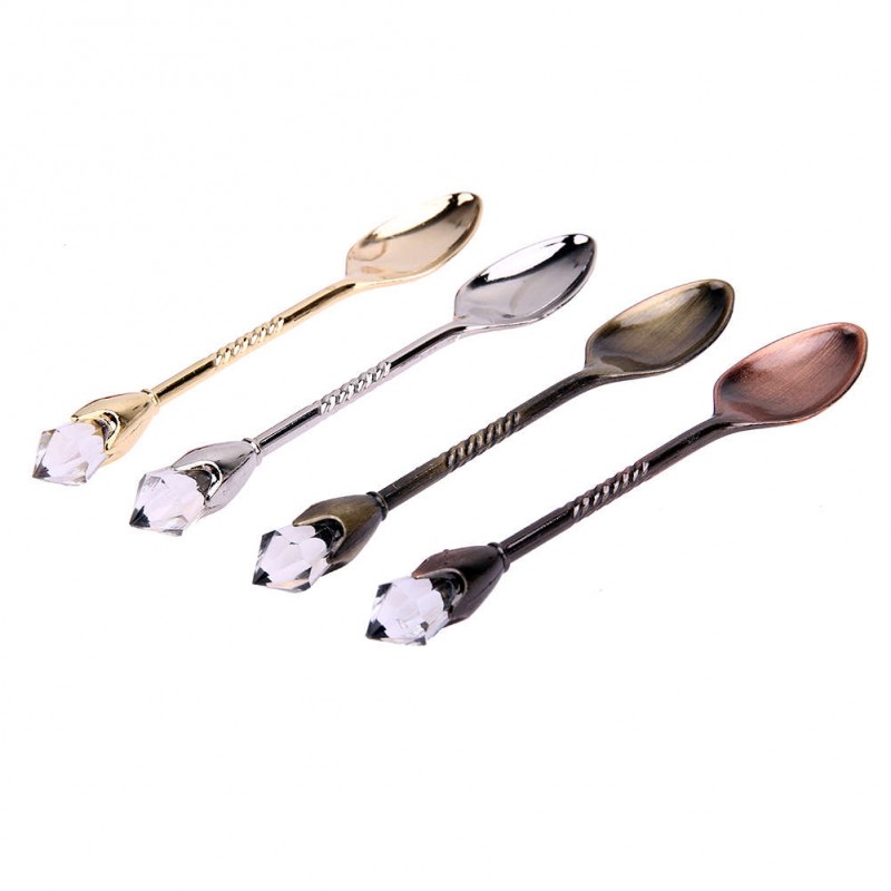 4pcs Gold Silver Bronze Copper Vintage Style Crystal Head Dessert Spoon