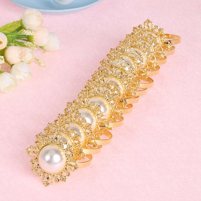 12pcs gold pearl napkin ring dinner decoration(White pearl)
