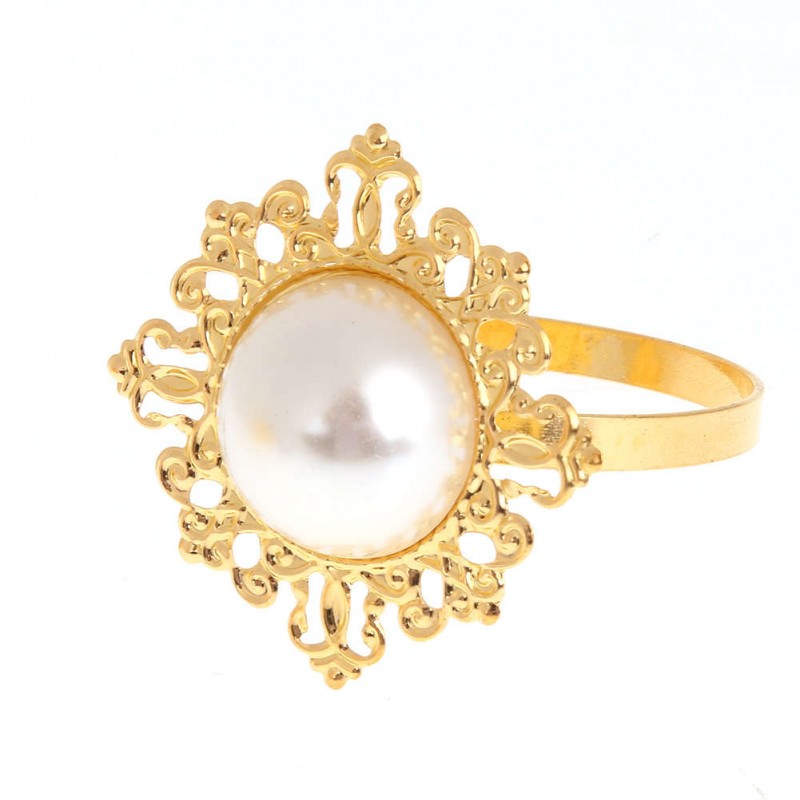 12pcs gold pearl napkin ring dinner decoration(White pearl)