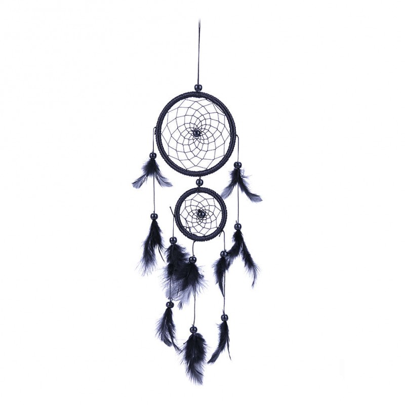 Double Ring Black Feather Dream Catcher Wall Hanging Home Car Decor Craft