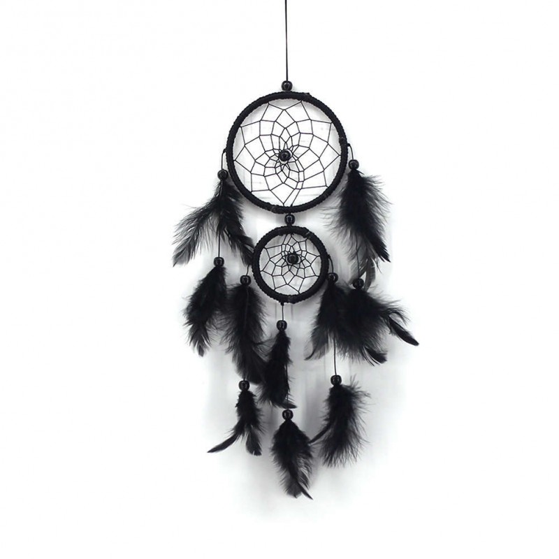 Double Ring Black Feather Dream Catcher Wall Hanging Home Car Decor Craft