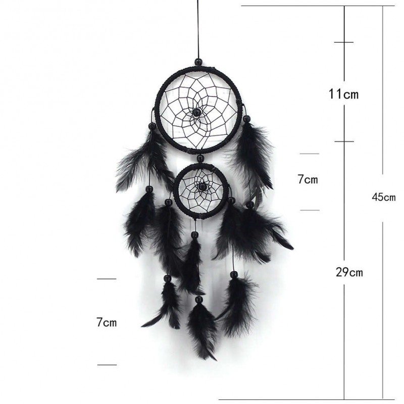 Double Ring Black Feather Dream Catcher Wall Hanging Home Car Decor Craft