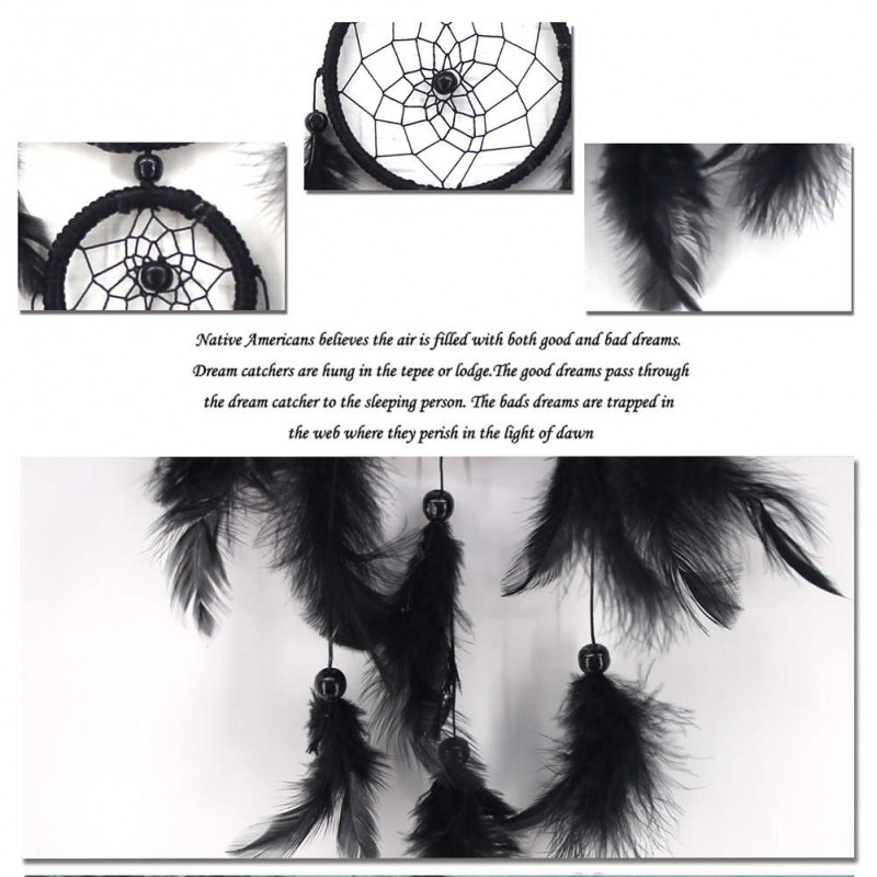 Double Ring Black Feather Dream Catcher Wall Hanging Home Car Decor Craft