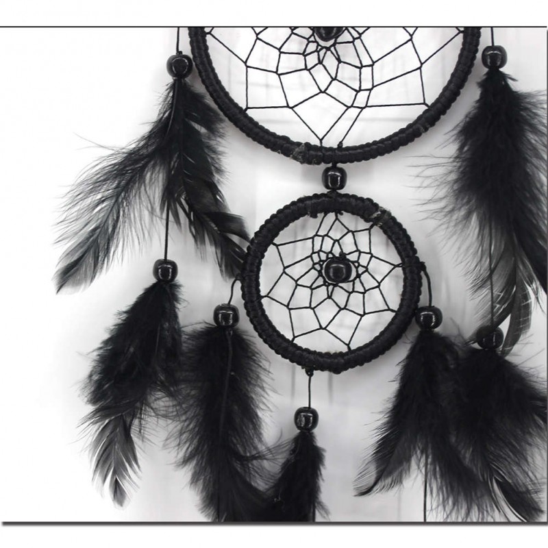 Double Ring Black Feather Dream Catcher Wall Hanging Home Car Decor Craft