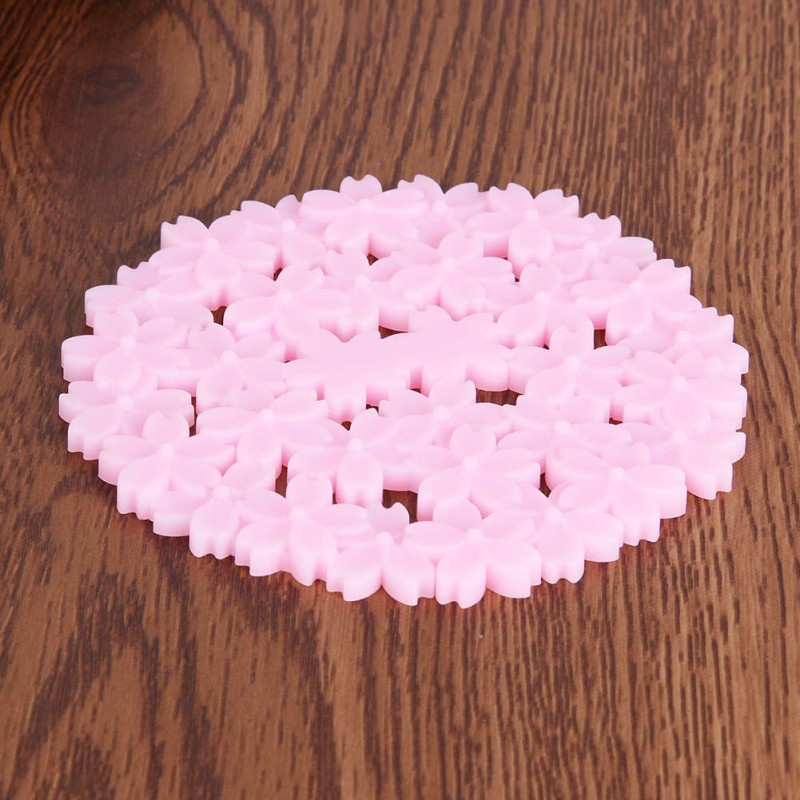 Silicone Hollow Cherry Blossom Antiskid Cup Mat Insulation Mat(Pink)