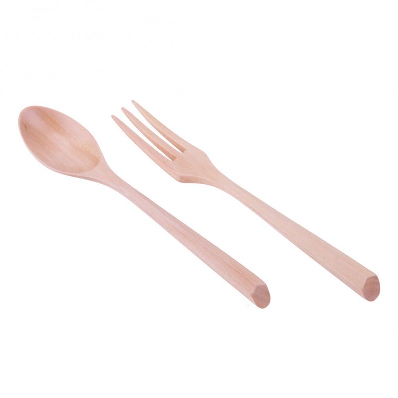 Japanese Style Dinnerware Set Long Handle Wooden Fork Scoop Set(wood color)