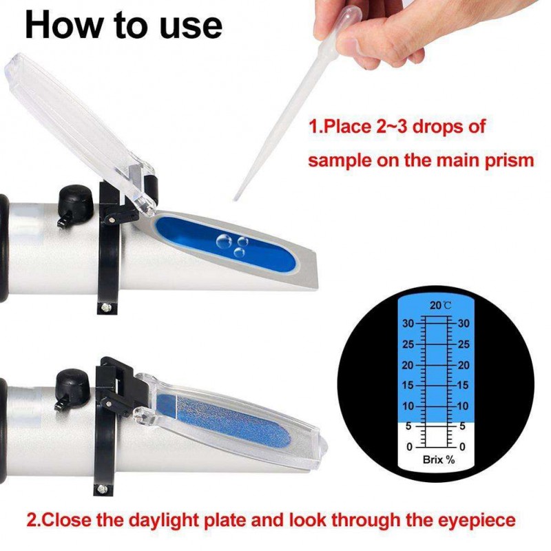 Handheld Brix Refractometer Fruit Juice Wine Sugar Homebrew Sugar Tester