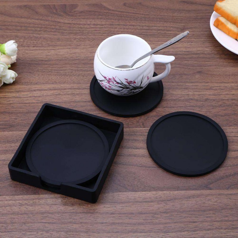 4pcs Circular Shape Silicone Non-Slip Waterproof Drink Coaster Placemats