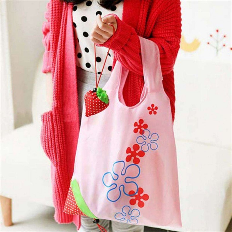 Strawberry Green Shopping Bag Portable Folding Bags Kitchen Storage Tools