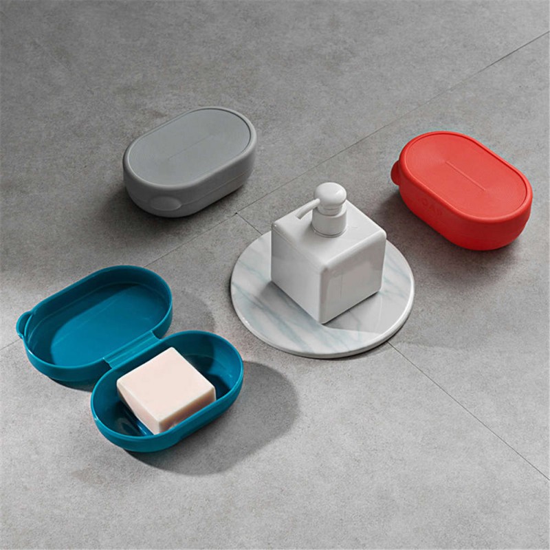 Drain Soap Box Portable Soap Dishes Holder Soapbox Tray Bath Tools (Red