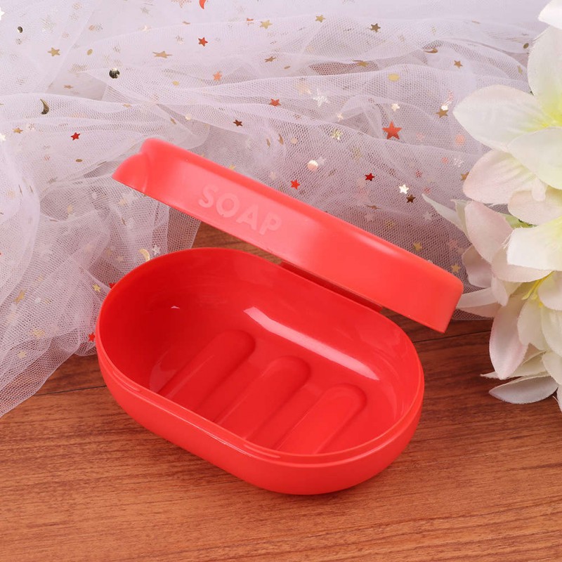 Drain Soap Box Portable Soap Dishes Holder Soapbox Tray Bath Tools (Red