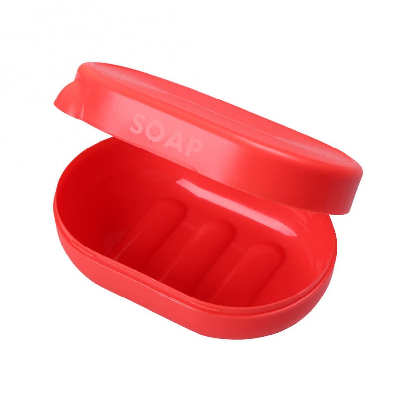 Drain Soap Box Portable Soap Dishes Holder Soapbox Tray Bath Tools (Red