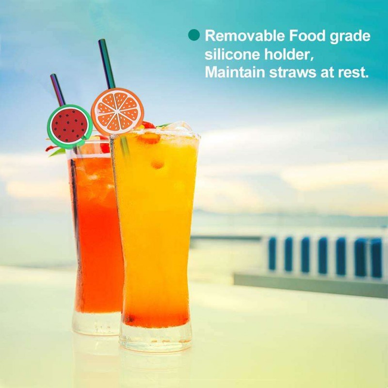 2pcs Reusable Fruit Drinking Straws Set (Watermelon+Orange)