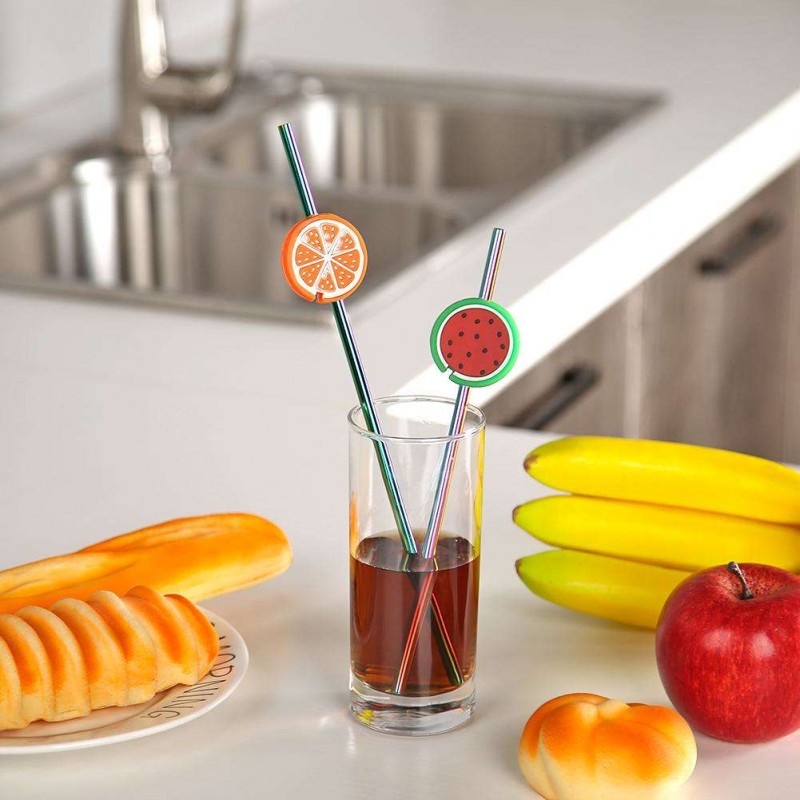 2pcs Reusable Fruit Drinking Straws Set (Watermelon+Orange)