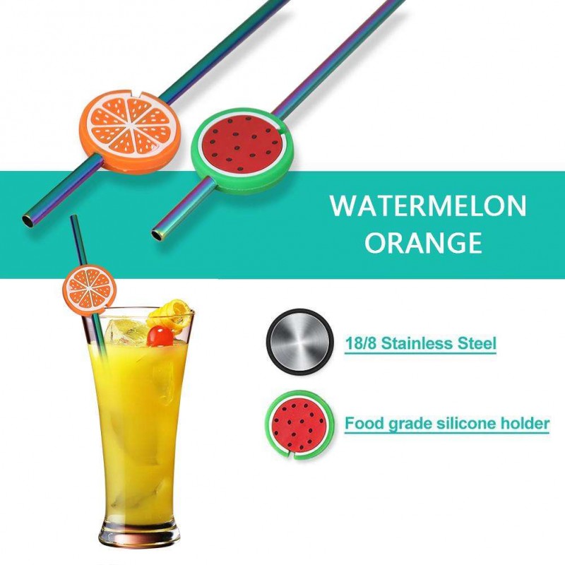 2pcs Reusable Fruit Drinking Straws Set (Watermelon+Orange)