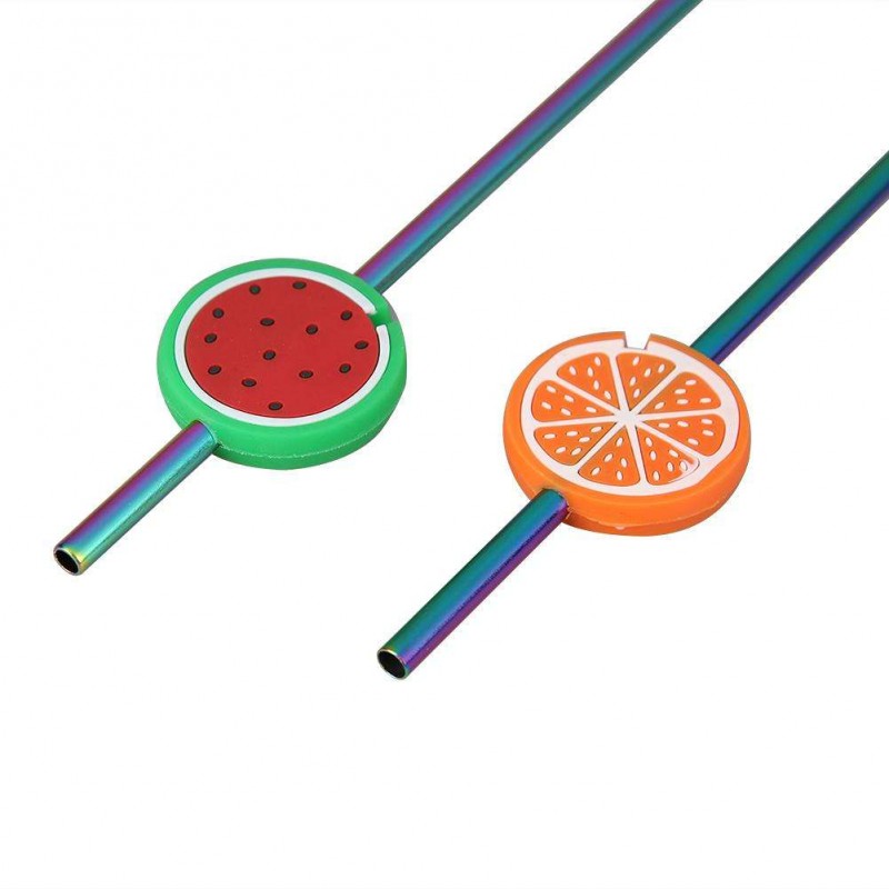 2pcs Reusable Fruit Drinking Straws Set (Watermelon+Orange)